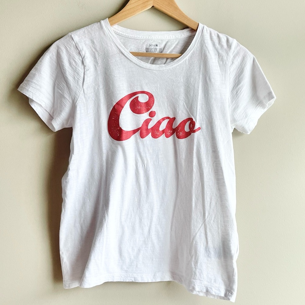 J. Crew Collector Tee 100% Cotton Short-Sleeve Tee with Red "Ciao" Graphic - Picture 2 of 3